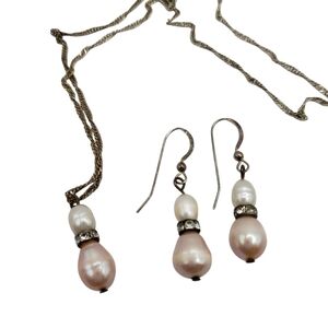 Freshwater Pearl 925 Silver Necklace Earrings Jewelry Set